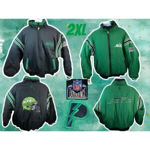 Reversable Vintage 90s New York Jets NFL Pro Player Puffer Jacket Coat XXL Green